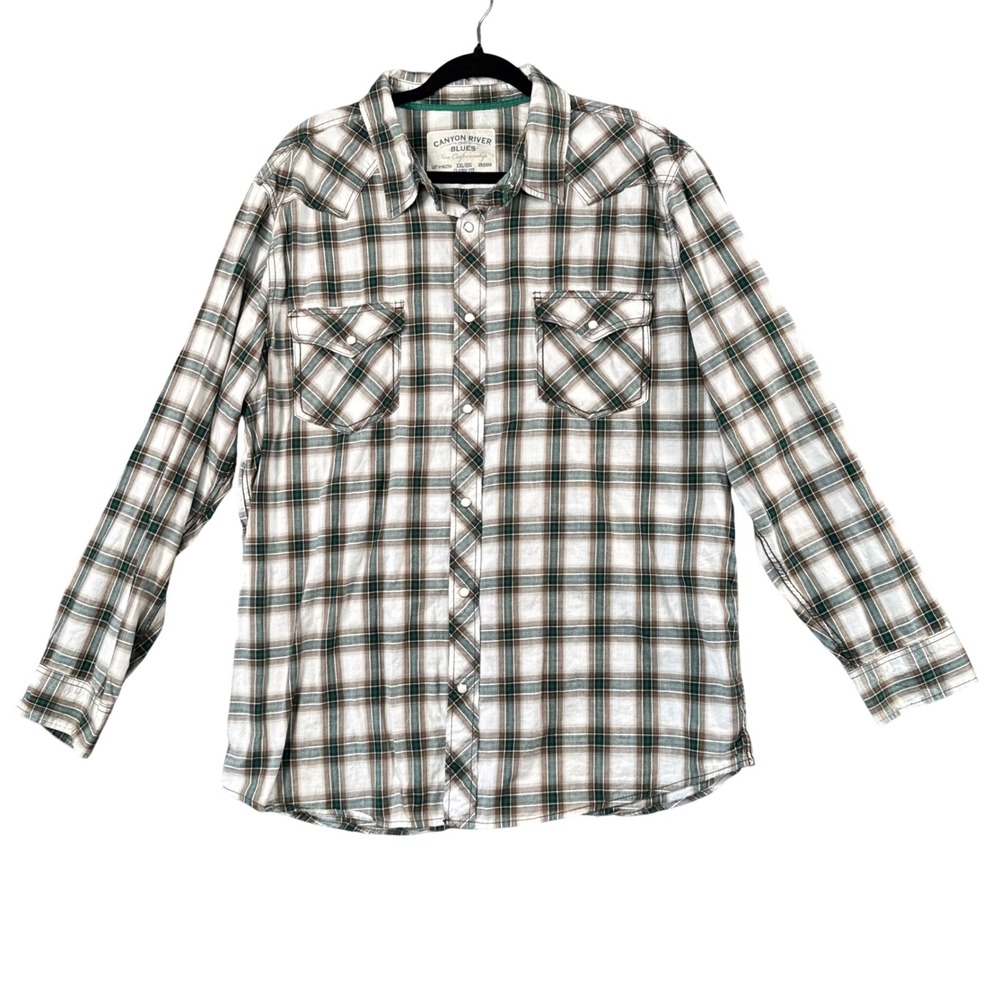 Canyon River Blues Western Shirt‎ Men's XXL Y2K Cowboy Plaid Snap